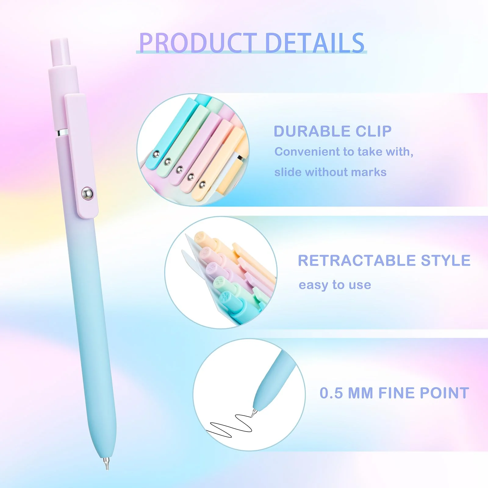 5-Piece Gradient Gel Pen Set – 0.5mm Quick-Dry Carbon Ink - Image 3